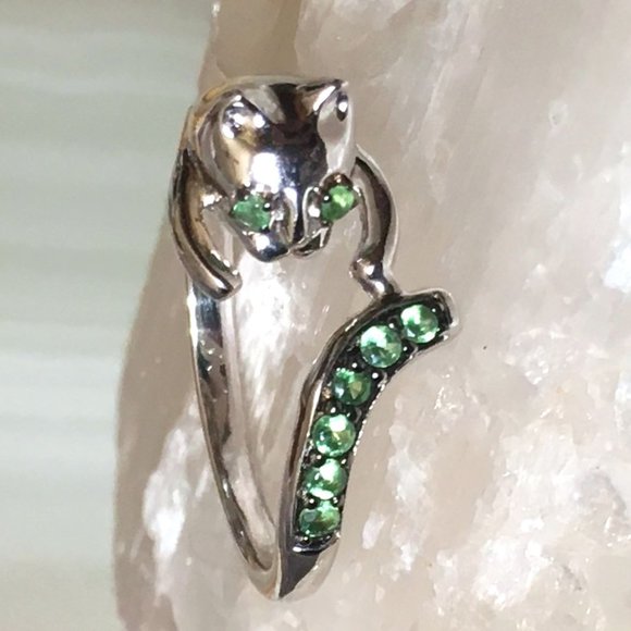 Genuine Tsavorite 925 Wraparound Cat Ring Sterling Silver Green Garnet Sz 6 or 9 - Picture 10 of 14